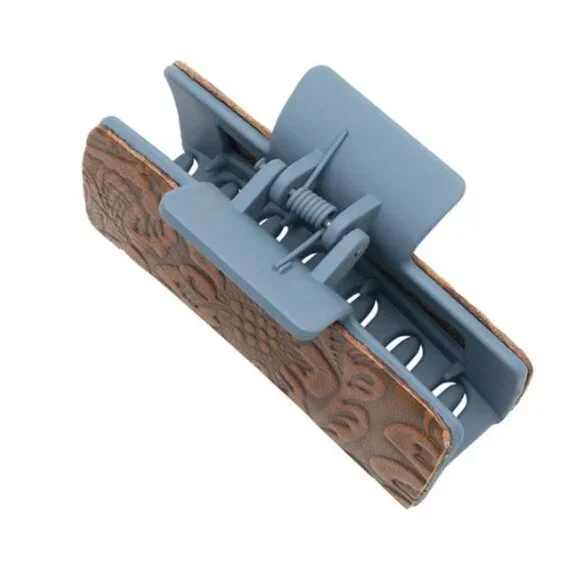 Myra Small Hair Comb Clip with Brown Embossed Leather - NWT - Picture 3 of 3